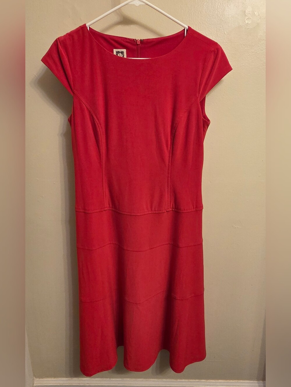 Anne Klein Red Classic Cap-Sleeve Ponte Midi Dress 6 Holiday Preppy Cocktail